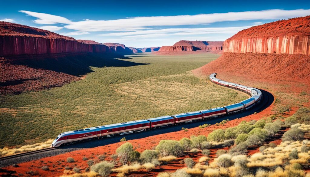The Ghan train in Australian Outback